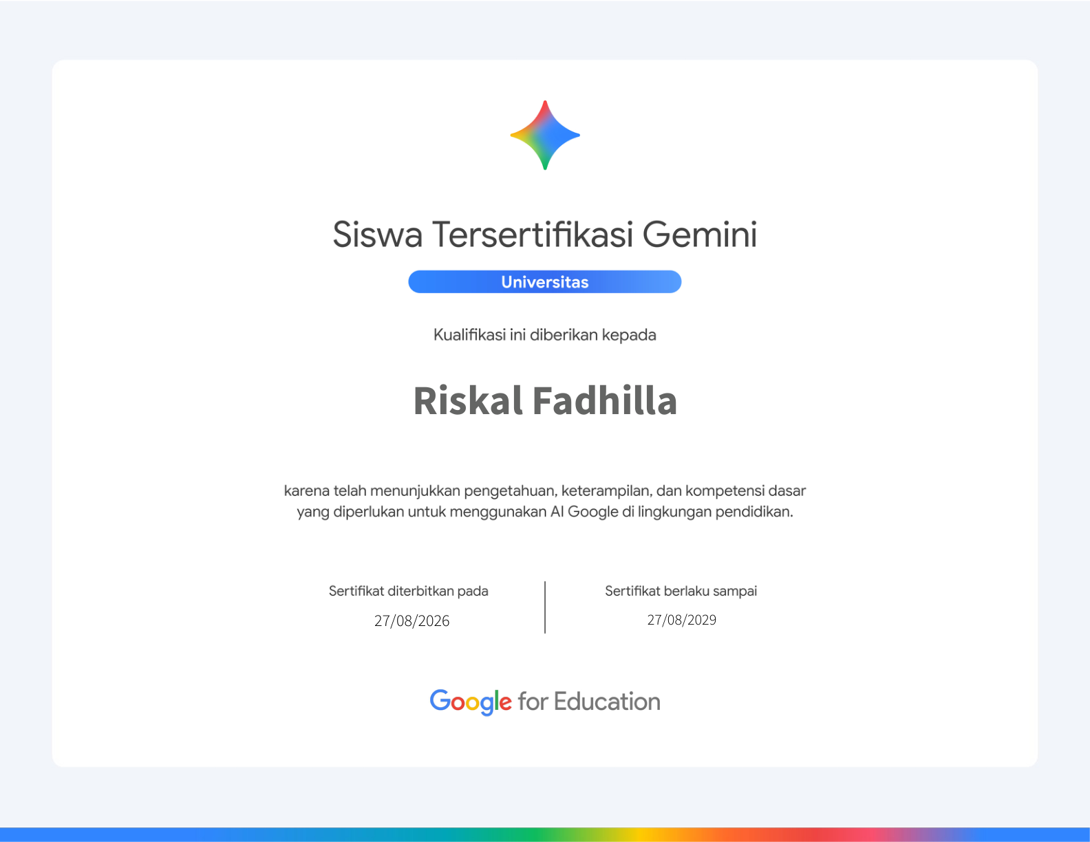 Sertifikat Gemini Certified Student